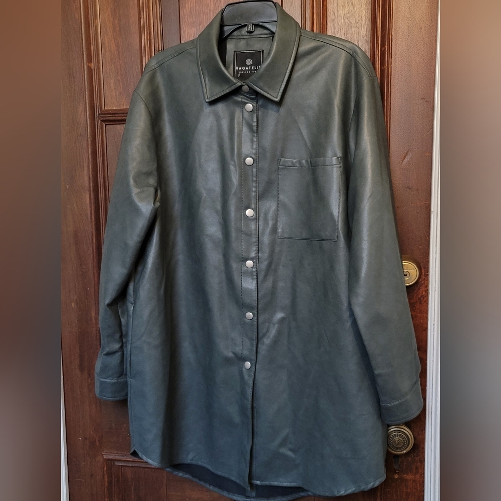 Bagatelle Collection Women's Button Up Faux Leather Shirt Jacket Steel Gray-XL